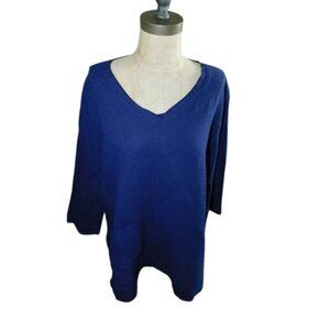 Focus Size L Large  Vneck Waffle Cloth Elbow Sleeve Navy Blue Top Boutique